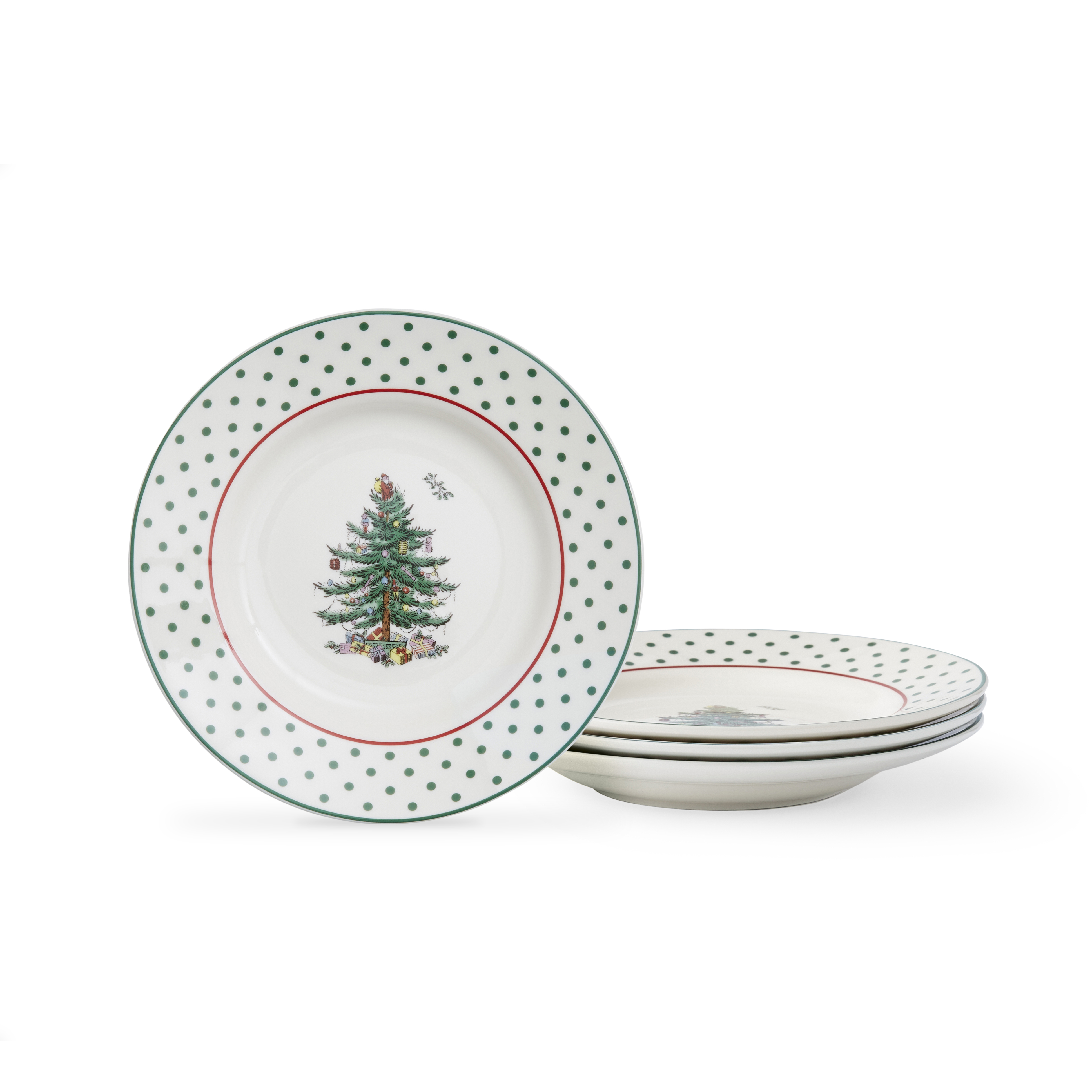 Christmas Tree Polka Dot Tidbit Plates Set of 4 image number null